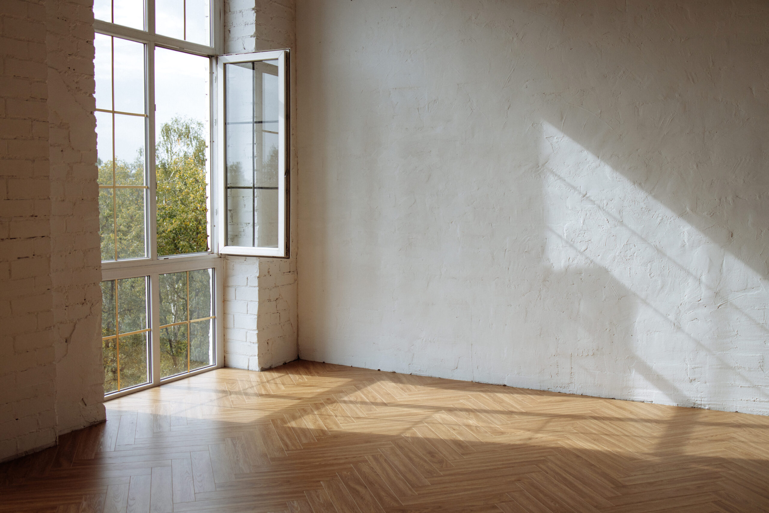 Rengøring af vinduer i Esbjerg – skinnende rent vindue med udsigt til træer og himmel.